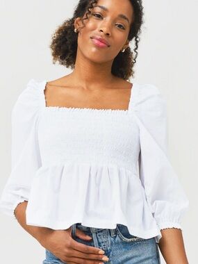 J. Crew Thomas Mason White Smocked Peplum Long-Sleeve Top size 4